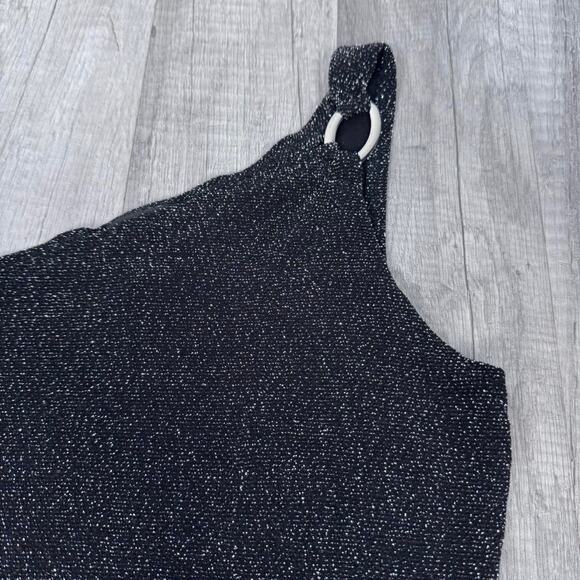 Y2K Black Glitter One Shoulder Ring Strap Tank Top Going Out Club Party - Picture 3 of 6